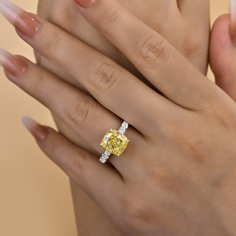 Vibrant Cushion Cut 4.5ct Yellow Stone Sterling Silver Engagement Ring