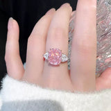 Dazzling Pink Stone Cushion Cut 4.0ct Engagement Ring In Sterling Silver