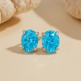 Sparkling Oval Cut Aquamarine Blue Sterling Silver Earrings
