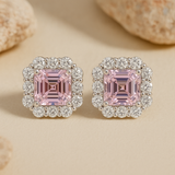 Radiant Asscher Cut Pink Stone 925 Sterling Silver Earrings