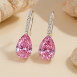 Luxurious Pear Cut Pink Stone 925 Sterling Silver Earrings