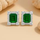 Sparkling Emerald Cut Emerald Stone 925 Sterling Silver Earrings