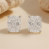 Delicate Radiant Cut Women's Stud Earrings In Sterling Silver