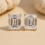Timeless Emerald Cut Women's Stud Earrings In Sterling Silver