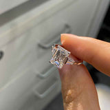 Solarii Moissanite 4.0ct Emerald Cut Three Stones 925 Sterling Silver Engagement Ring