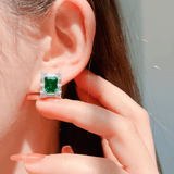 Sparkling Emerald Cut Emerald Stone 925 Sterling Silver Earrings