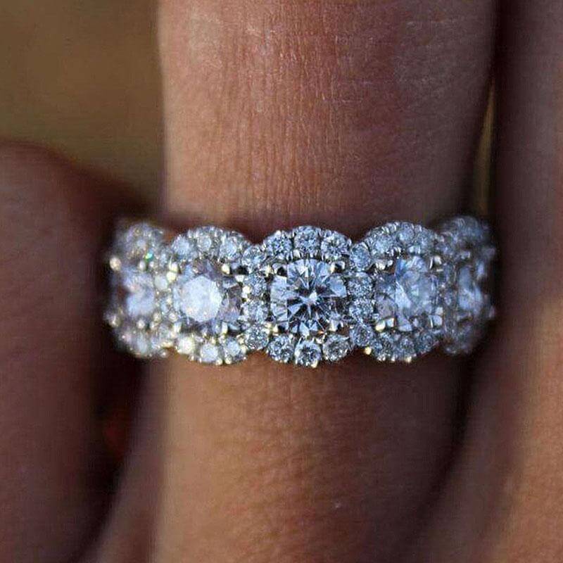 Classic Halo Round Cut Eternity Band In 925 Sterling Silver