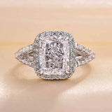 Radiant Cut Halo 925 Sterling Silver Engagement Ring