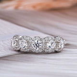 Classic Halo Round Cut CZ Eternity Band In 925 Sterling Silver