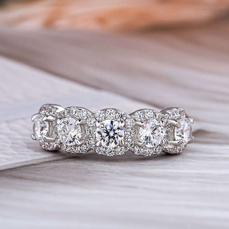 Classic Halo Round Cut Eternity Band In 925 Sterling Silver