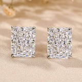 Delicate Radiant Cut Women's Stud Earrings In Sterling Silver