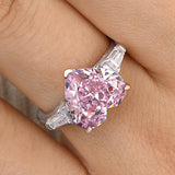Elegant Three Stone 5.0ct Pink Stone Heart Cut Engagement Ring