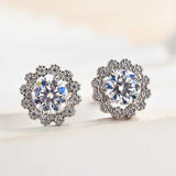 Solarii Moissanite Round Cut Flower Design 925 Sterling Silver Stud Earrings