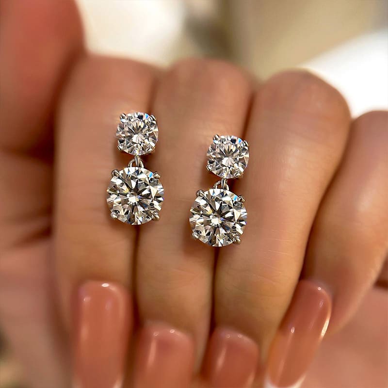 Brilliant Round Cut Drop Earrings In Sterling Silver
