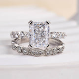 Luxury Halo Radiant Cut 925 Sterling Silver Wedding Ring Set