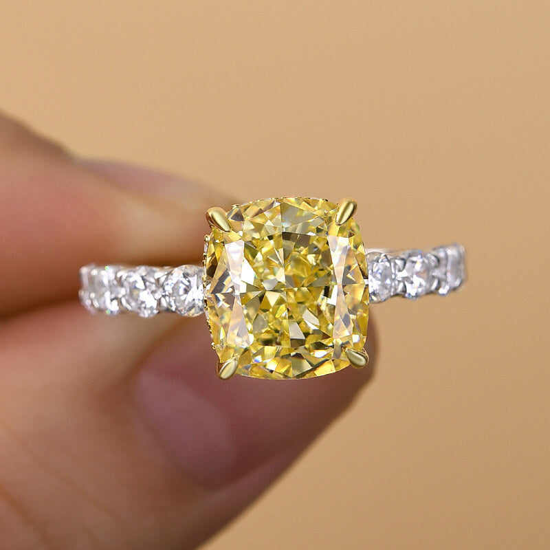 Vibrant Cushion Cut 4.5ct Yellow Stone Sterling Silver Engagement Ring