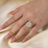 Glazed Radiant Cut 8.0ct Three Stone Engagement Ring In Sterling Silver