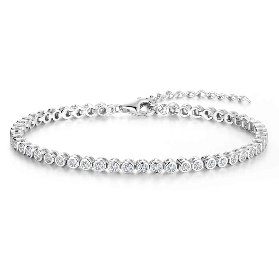 Solarii "Orbit" Classic Sterling Silver Bezel Set Tennis Bracelet Adjustable Chain