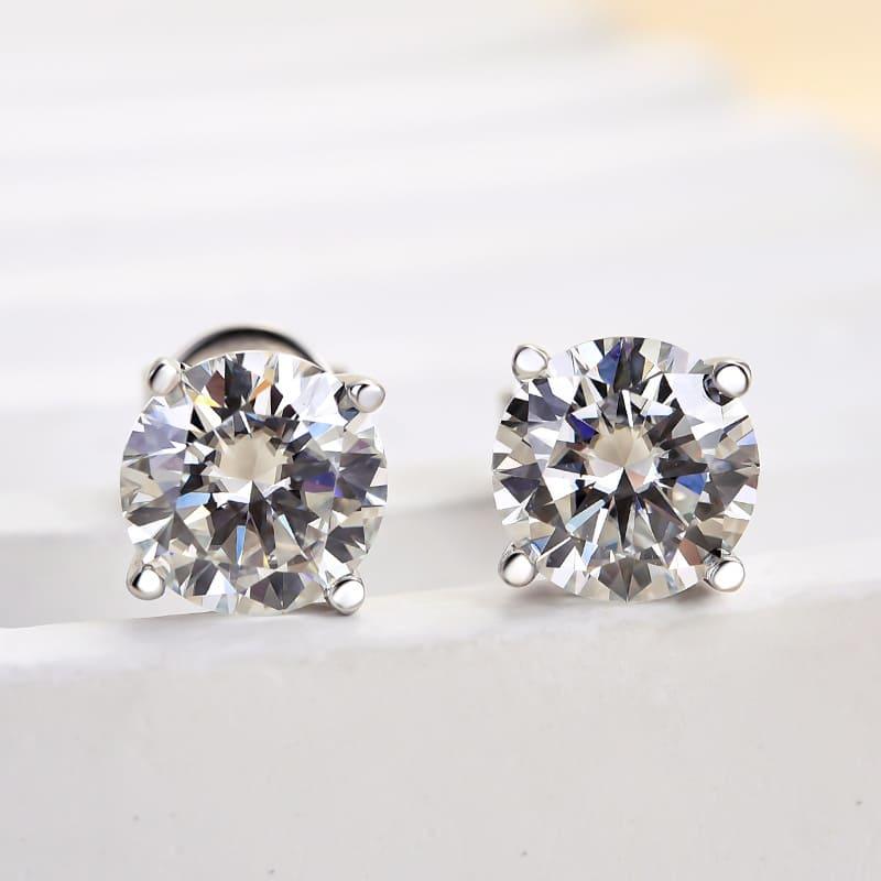 Solarii Moissanite  Round Cut 925 Sterling Silver 4 Prong Stud Earrings