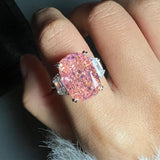 Solarii 925 Sterling Silver Cushion Cut Pink Stone Engagement Ring