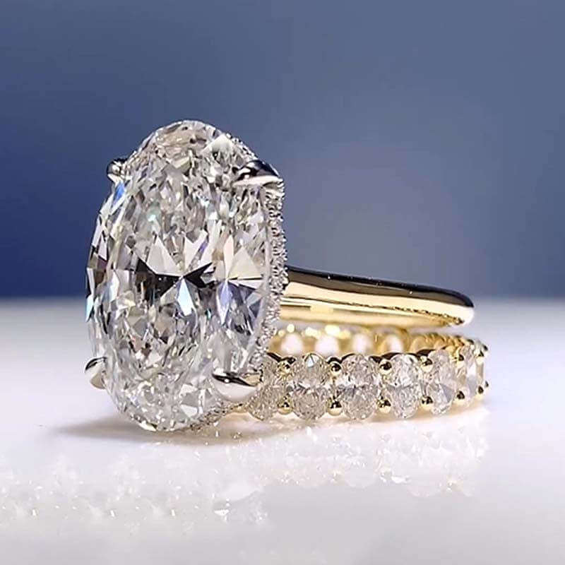 Solarii Luxury Yellow Gold Oval Cut  Wedding Ring Set In Sterling Silver