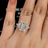 Deluxe Radiant Cut 7.5ct Three Stone Engagement Ring In Sterling Silver
