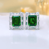 Sparkling Emerald Cut Emerald Stone 925 Sterling Silver Earrings