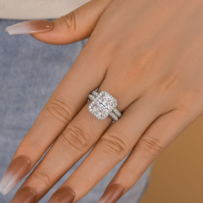 Solarii Eternal Sparkle Cubic Zirconia Ring 3.5ct Radiant Cut  925 Sterling Silver Wedding Ring Set