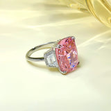 Delicate Cushion Cut Pink Stone Three Stone Sterling Silver Engagement Ring