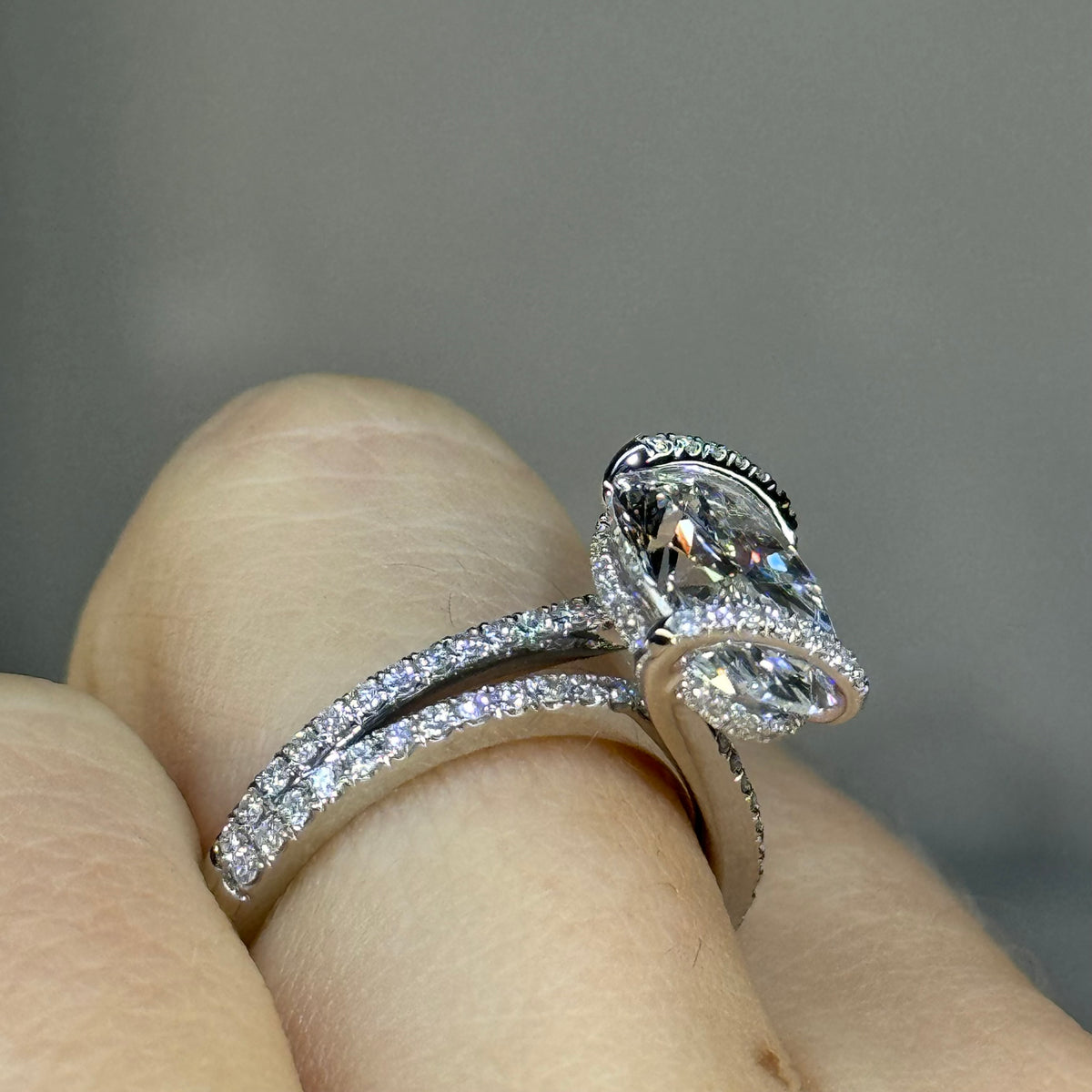 Unique Oval Cut 5.0ct Twist Design Engagement Ring In Sterling Silver