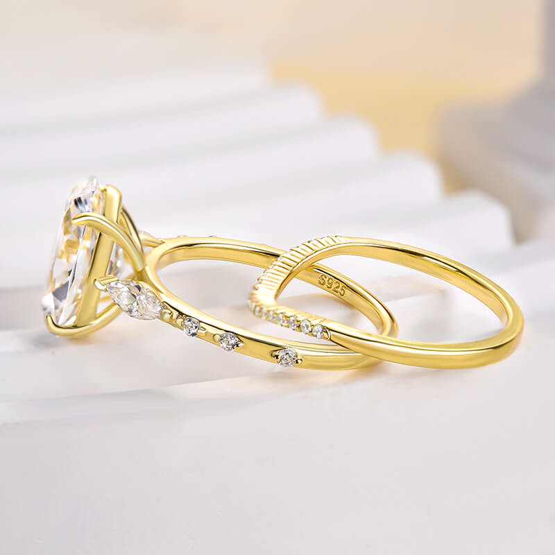 Elegant Oval Cut 925 Sterling Silver Wedding Ring Set