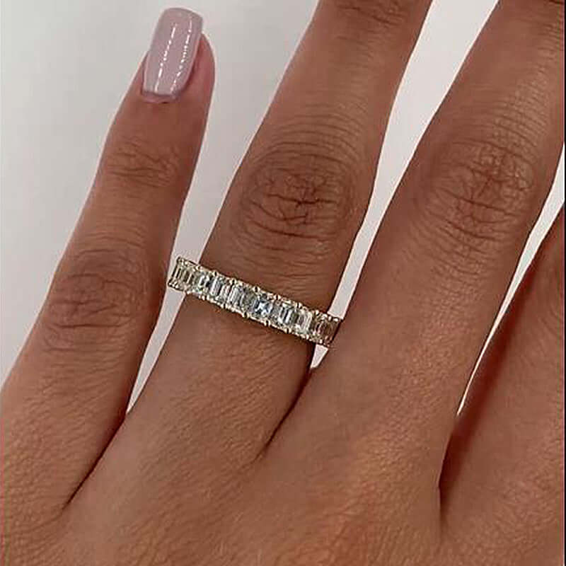 Emerald Cut CZ Wedding Band  In 925 Sterling Silver