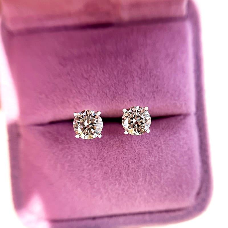Solarii Moissanite  Round Cut 925 Sterling Silver 4 Prong Stud Earrings