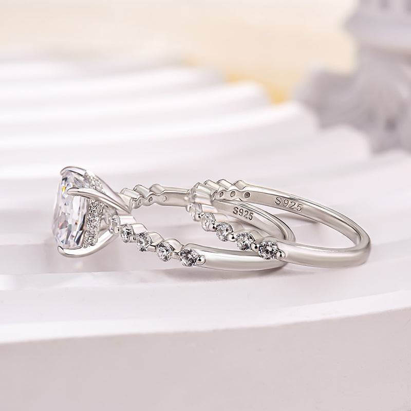 Exquisite 2.0ct Cushion Cut  Wedding Ring Set In Sterling Silver