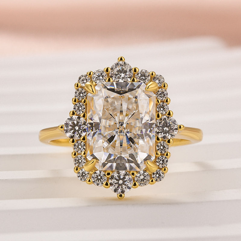 Artful Solarii Moissanite 3.0ct Radiant Cut 925 Sterling Silver Halo Design Engagement Ring