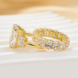 Sumptuous Radiant Cut 8.0ct Three Stone 925 Sterling Silver Wedding Ring Set