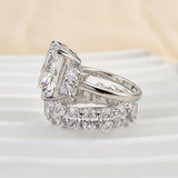 Sumptuous Radiant Cut 8.0ct Three Stone 925 Sterling Silver Wedding Ring Set