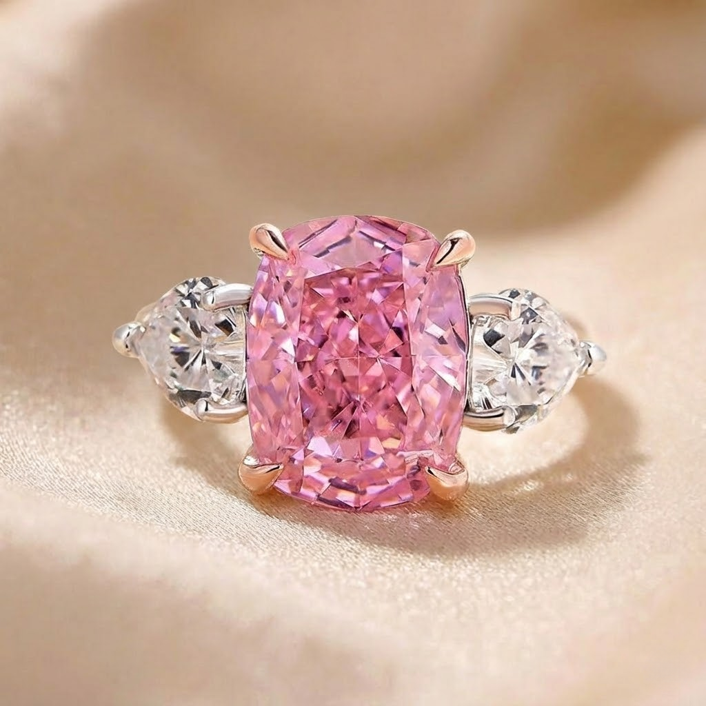 Dazzling Pink Stone Cushion Cut 4.0ct Engagement Ring In Sterling Silver