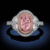 Exquisite Oval Cut Pink CZ Three Stone Engagement Ring Sterling Silver