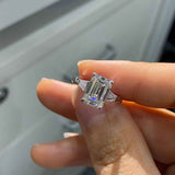 Solarii Moissanite 4.0ct Emerald Cut Three Stones 925 Sterling Silver Engagement Ring