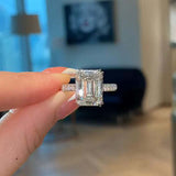 Classic Emerald Cut Solitaire Sterling Silver Engagement Ring