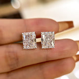 Delicate Radiant Cut Women's Stud Earrings In Sterling Silver