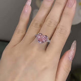 Elegant Three Stone 5.0ct Pink Stone Heart Cut Engagement Ring