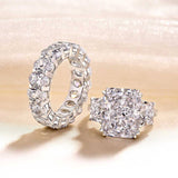 Sumptuous Radiant Cut 8.0ct Three Stone 925 Sterling Silver Wedding Ring Set