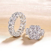 Sumptuous Radiant Cut 8.0ct Three Stone 925 Sterling Silver Wedding Ring Set