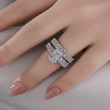 Dimensional Radiant Cut 3.0ct Pave 925 Sterling Silver Wedding Ring Set