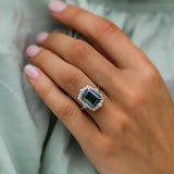 Vintage Halo Emerald Cut 3.0ct Emerald Green Engagement Ring In Sterling Silver