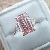 Gorgeous 6.0ct Emerald Cut Morganite Pink Three Stone Engagement Ring In Sterling Silver