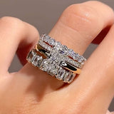 Exquisitely-crafted Radiant Cut 4.0ct Pave 4PC 925 Sterling Silver Wedding Ring Set