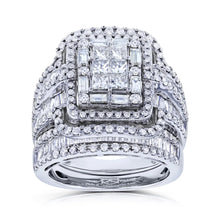 Deluxe Princess & Emerald Cut 4.0Ct Cluster 925 Sterling Silver Bridal Set